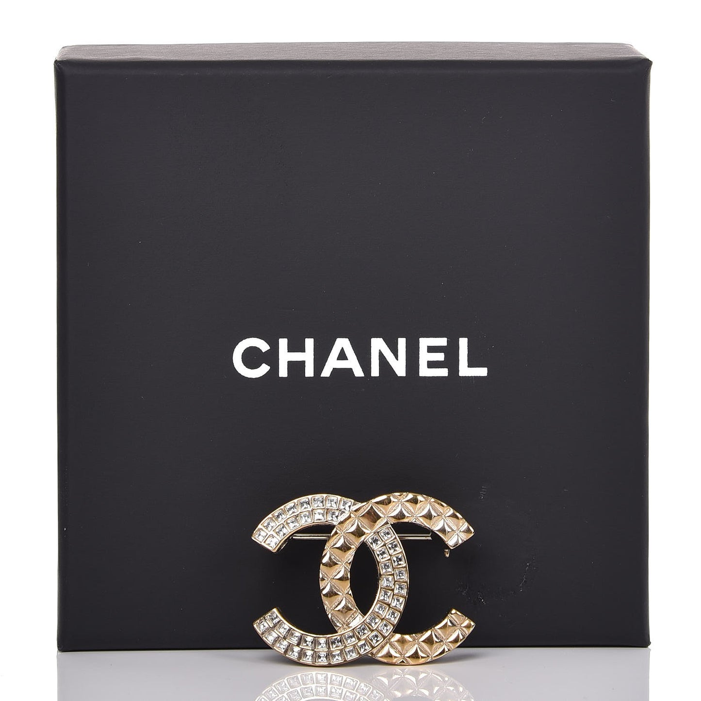 Baguette Crystal Quilted CC Brooch Gold