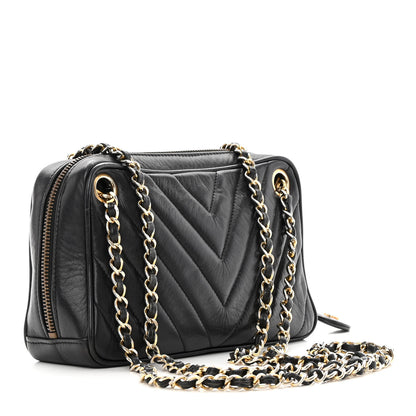 Chanel Lambskin Chevron Quilted Small Camera Case Black 3 of 15