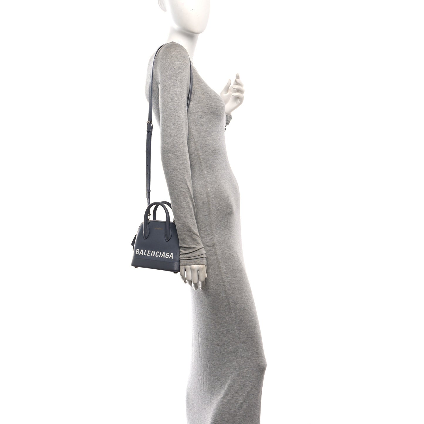 Signature Grained Calfskin Logo XXS Ville Top Handle Bag Gris Perle Fonce White