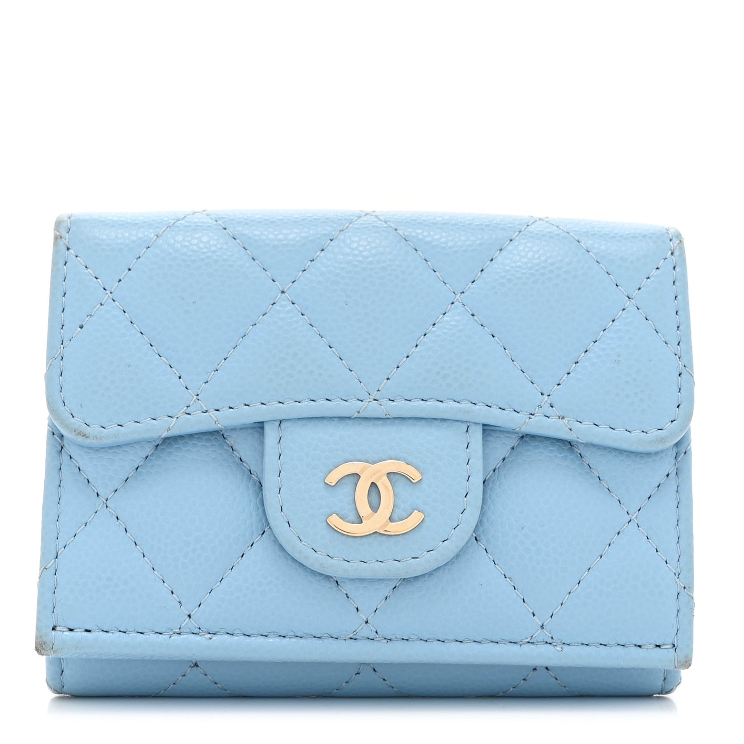 Caviar Quilted Double Flap Wallet Light Blue