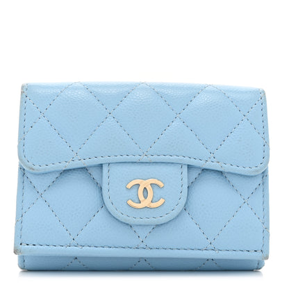 Chanel Caviar Quilted Double Flap Wallet Light Blue 1 of 10