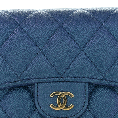 Chanel Iridescent Caviar Flap Quilted Card Holder Wallet Dark Blue 10 of 11