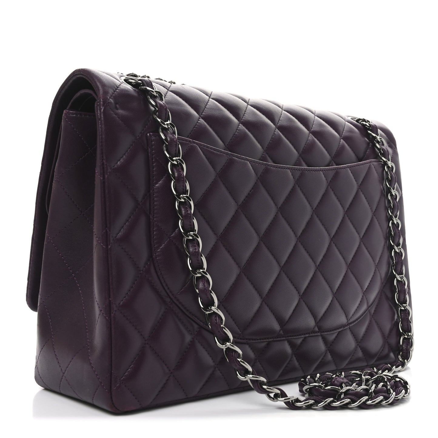 Lambskin Quilted Maxi Double Flap Plum