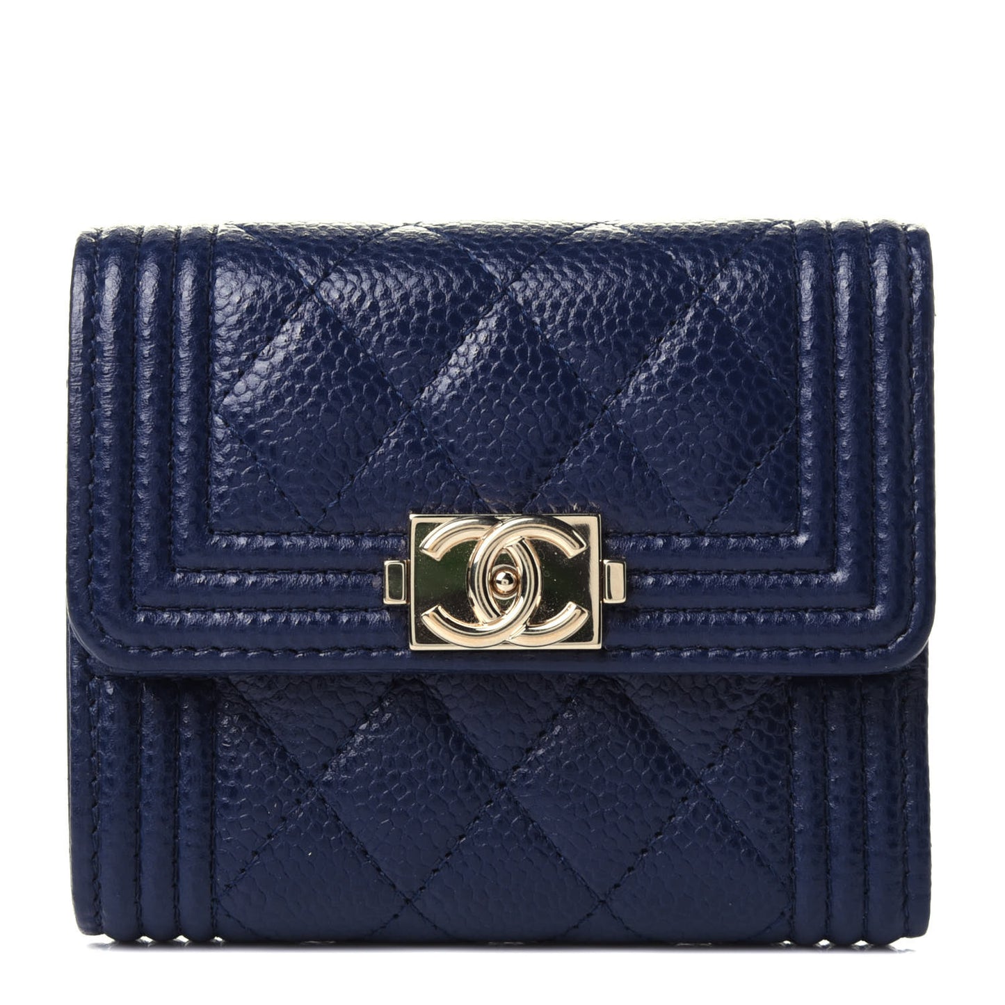 Caviar Quilted Compact Boy Wallet Blue