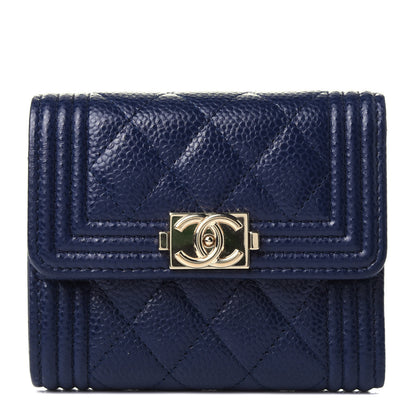 Chanel Caviar Quilted Compact Boy Wallet Blue 1 of 12