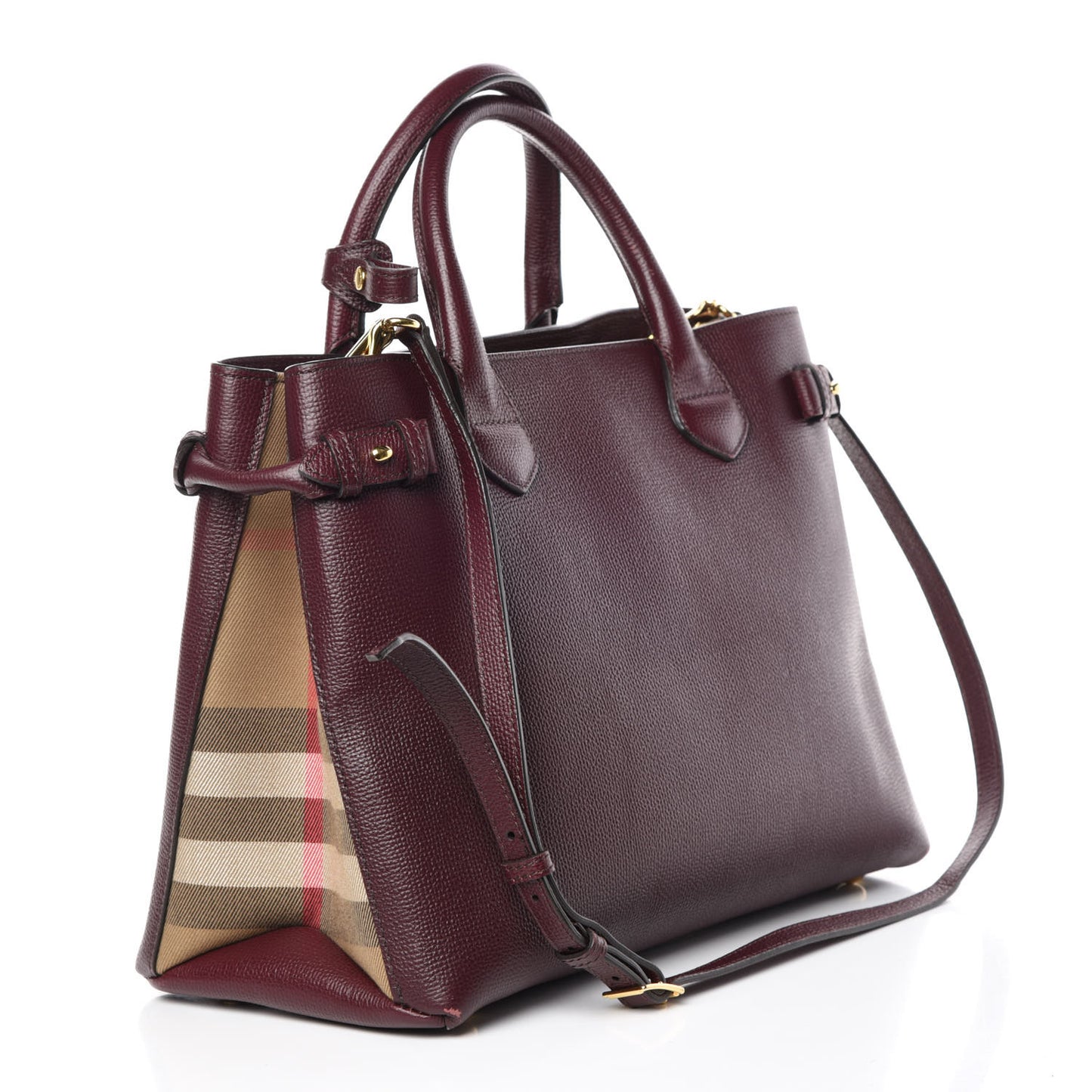Grainy Calfskin House Check Medium Banner Tote Elderberry