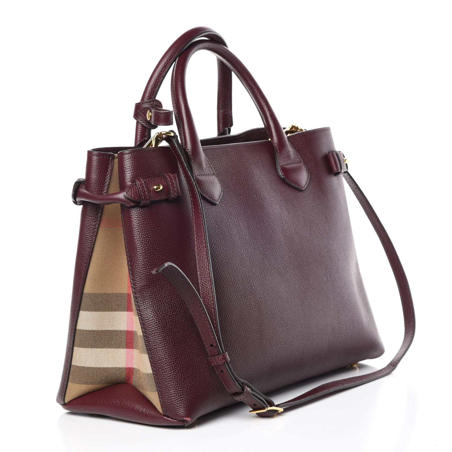 Burberry Grainy Calfskin House Check Medium Banner Tote Elderberry 4 of 29