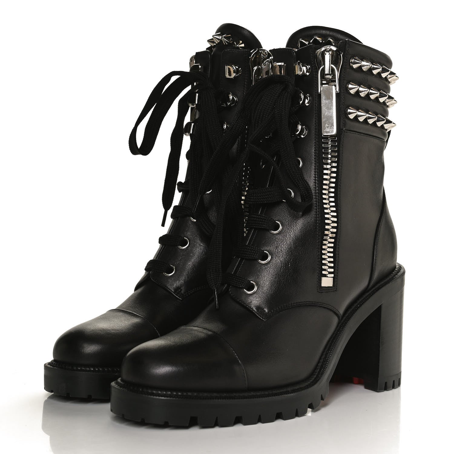 Christian Louboutin Calfskin Winter Spikes 70 Combat Boots 37 Black 3 of 10