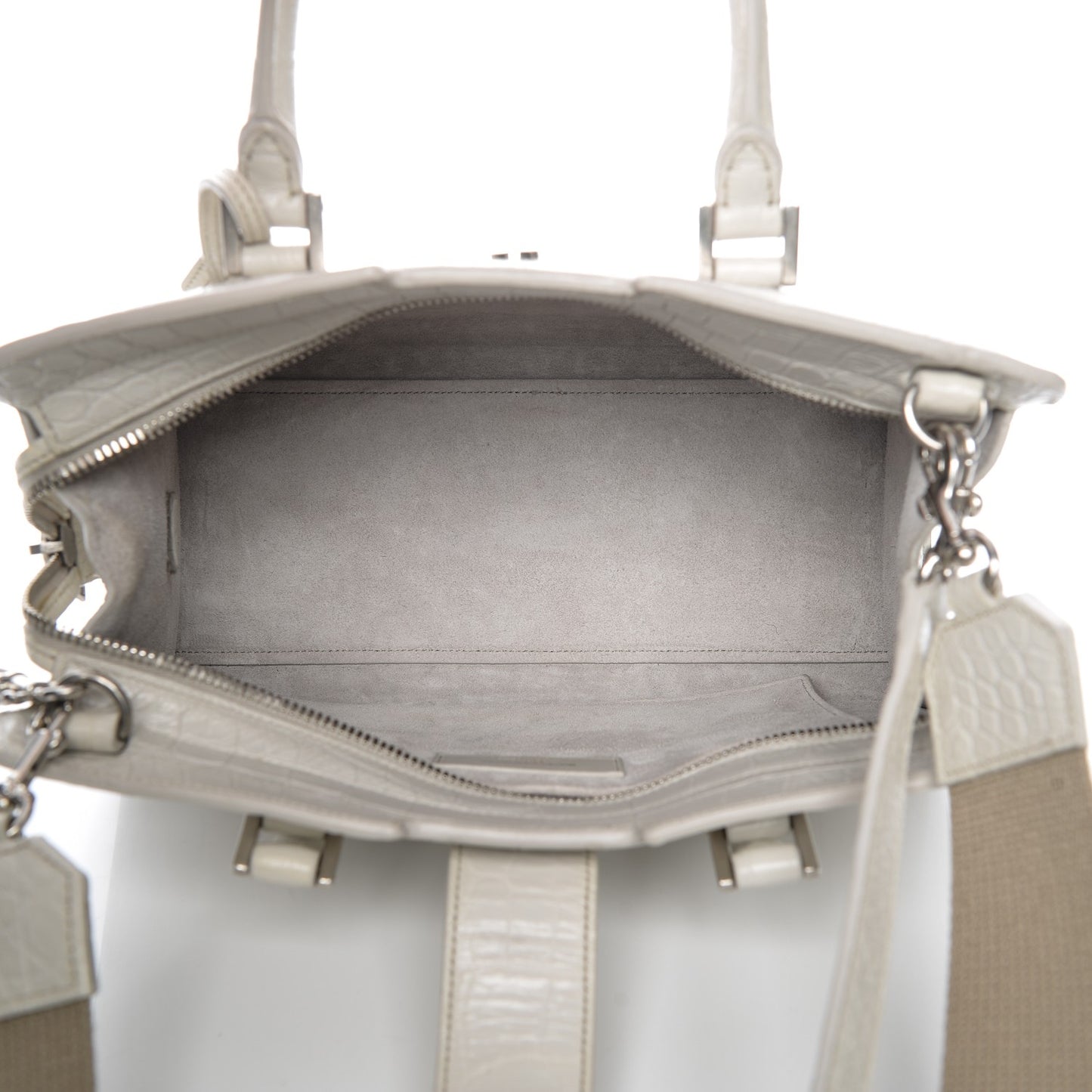 Calfskin Crocodile Embossed Baby Monogram Cabas Gris Perle