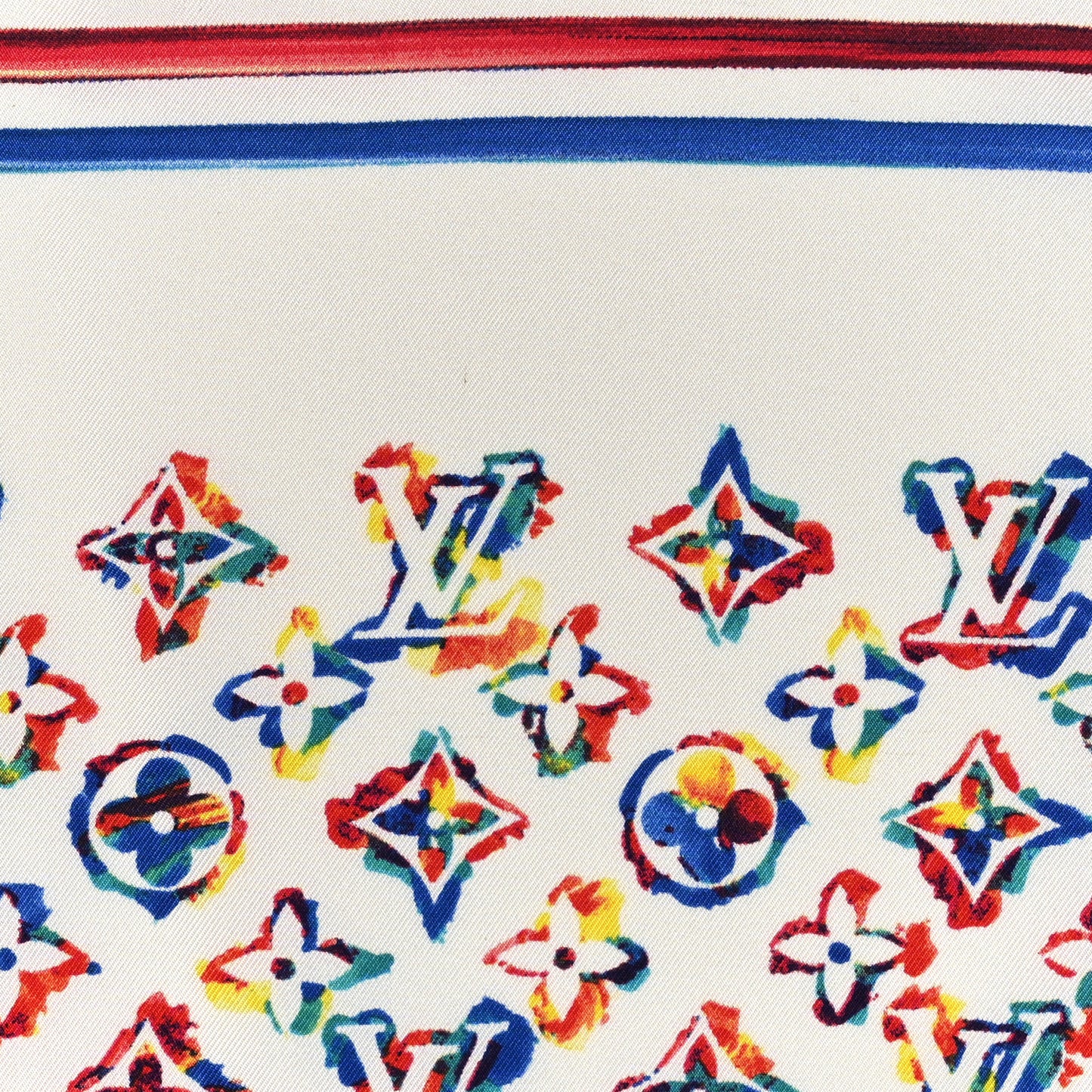 Silk Monogram Rainbow Square Scarf White