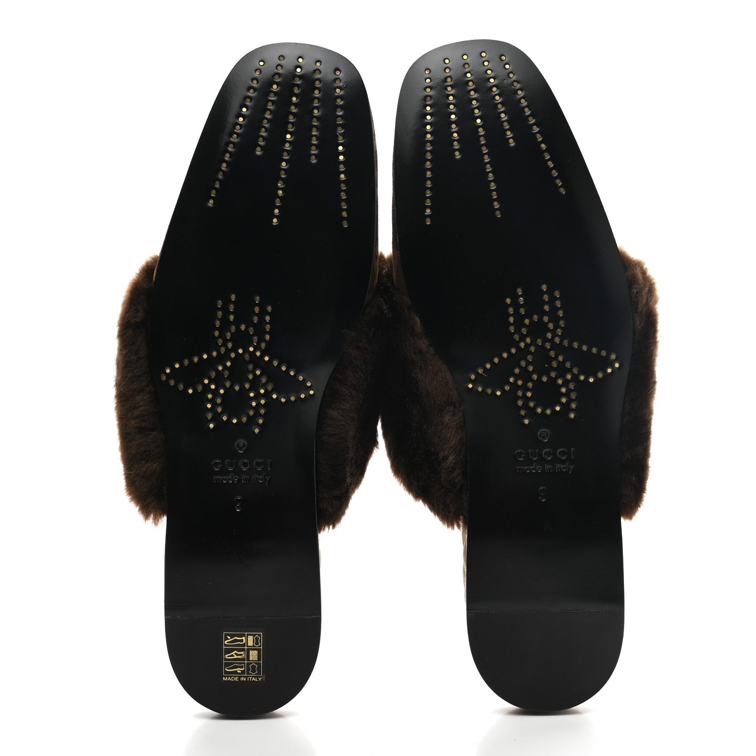 Gucci Calfskin Faux Fur Square G Mens Lawrence Slippers 9 Brown 5 of 8