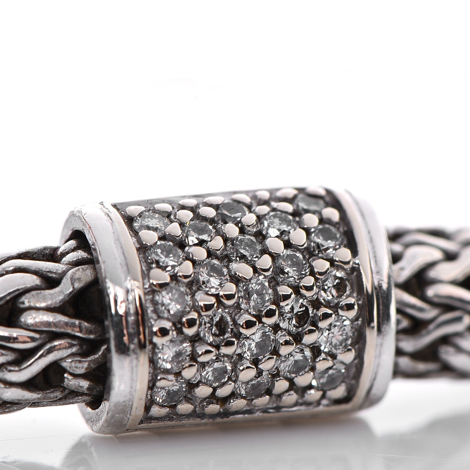John Hardy Sterling Silver 18K Gold Pave Diamond Medium Classic Chain Station Clasp Bracelet 5 of 6