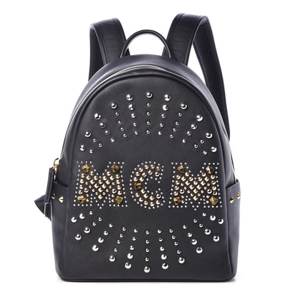 MCM Smooth Calfskin Radial Studded Small Stark Backpack Black 1 of 8