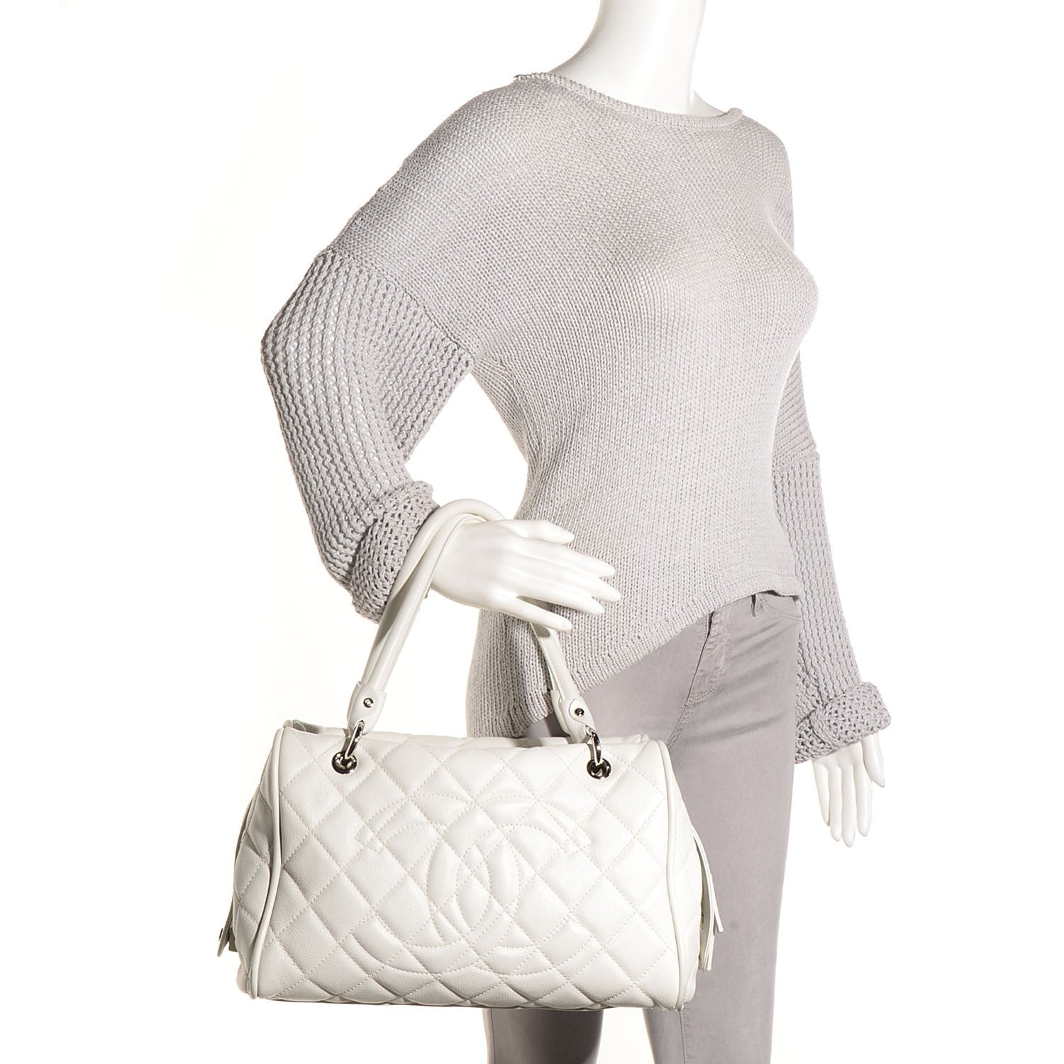 Chanel Washed Caviar Quilted Large Timeless Bowler White 2 of 7
