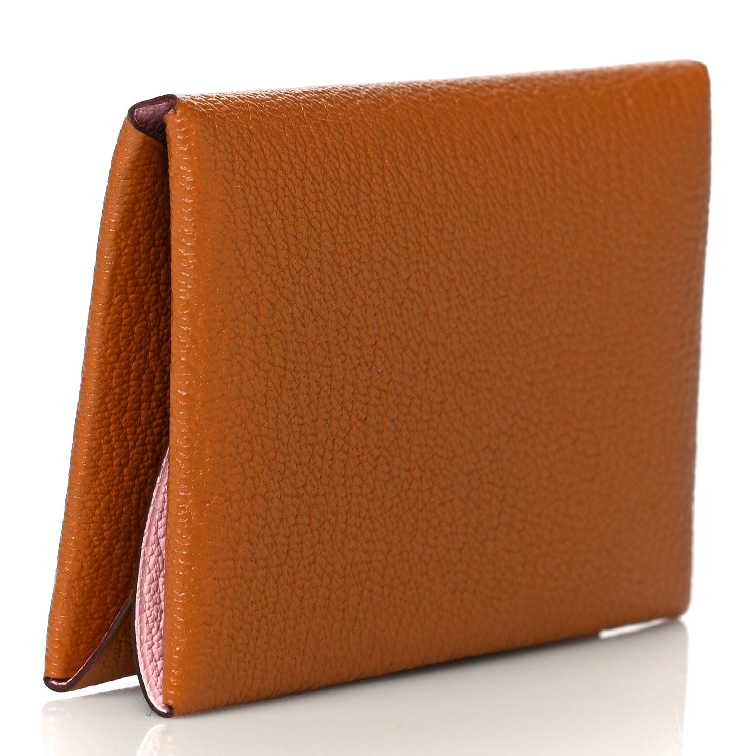 Hermes Chevre Mysore Verso Calvi Duo Card Case Caramel Rose Sakura 3 of 10