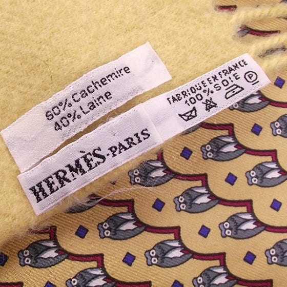 Hermes Silk Angora Owls Scarf Yellow 5 of 6