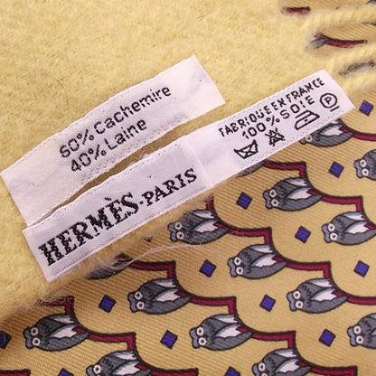 Hermes Silk Angora Owls Scarf Yellow 5 of 6