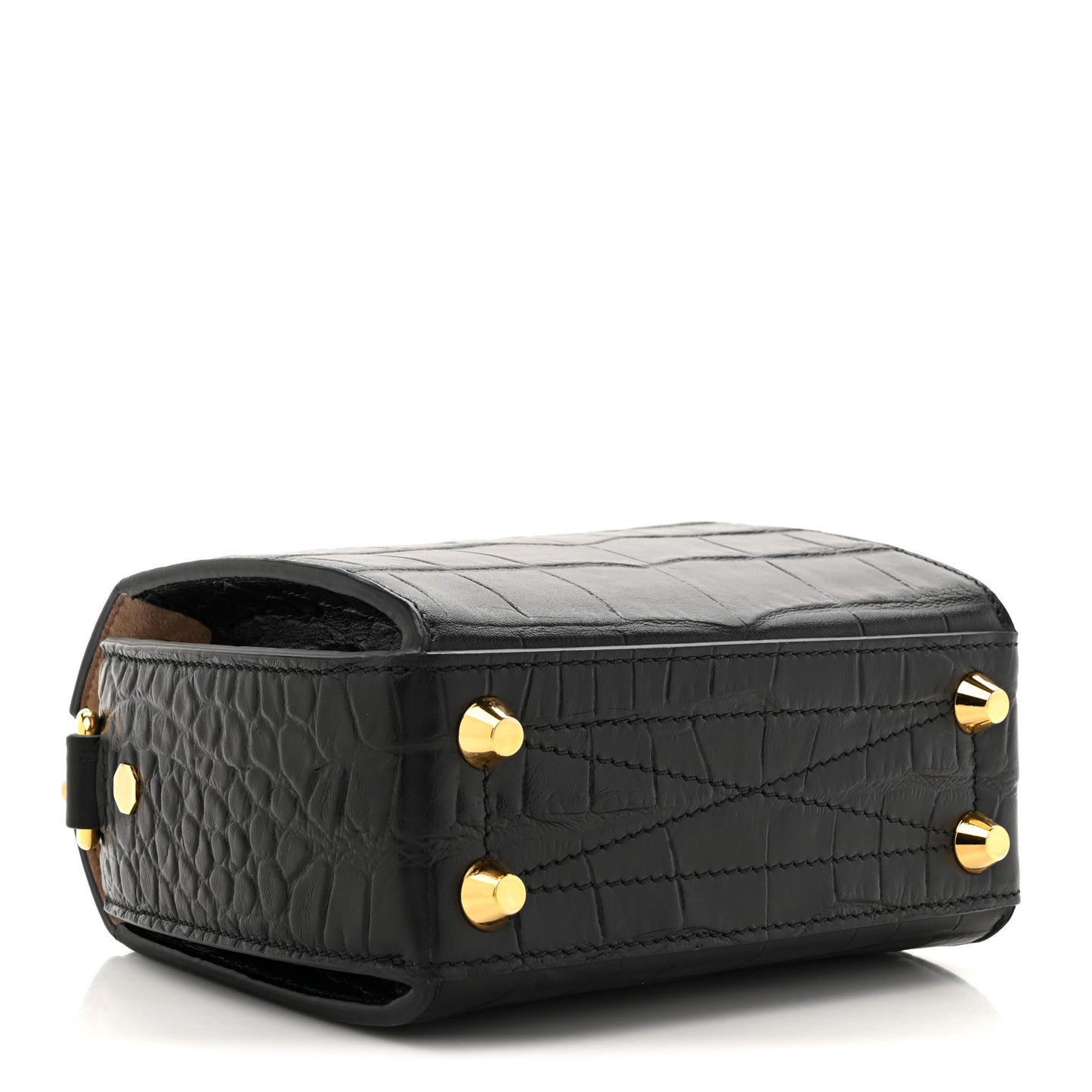 Calfskin Crocodile Embossed Box Shoulder Bag 19 Black