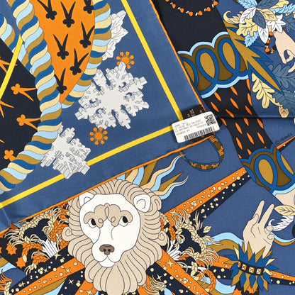 Hermes Silk Le Sacre Des Saisons Scarf 90 Anthracite Gold Camel 3 of 3