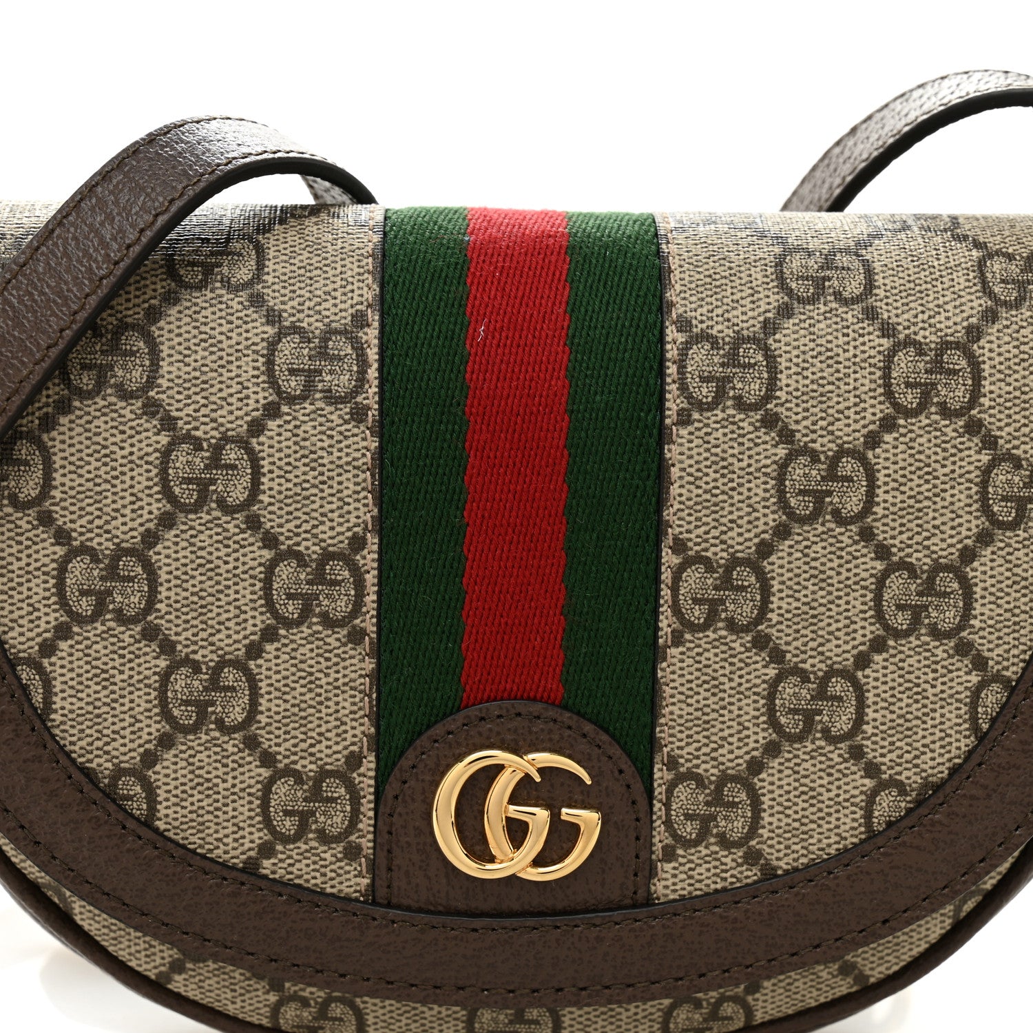 Gucci GG Supreme Monogram Textured Dollar Calfskin Web Mini Ophidia Flap Shoulder Bag Beige Ebony New Acero 8 of 10