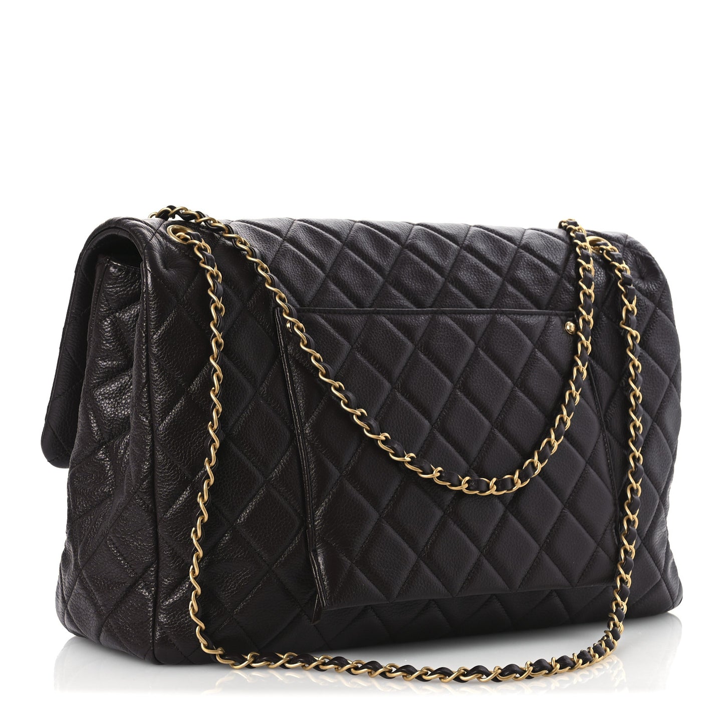 Grained Calfskin Quilted XXL Travel Flap Bag Dark Brown