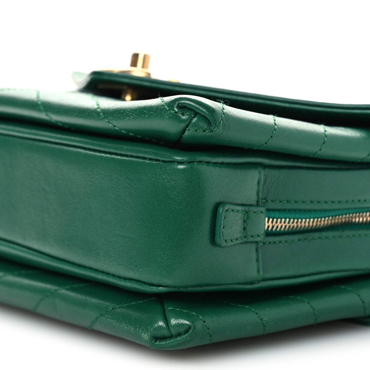 Lambskin Chevron Stitched Envelope Flap Bag Green