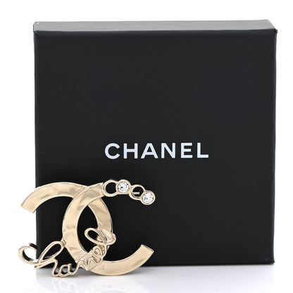 Chanel Metal Pearl Crystal Coco Script Brooch Light Gold 5 of 5