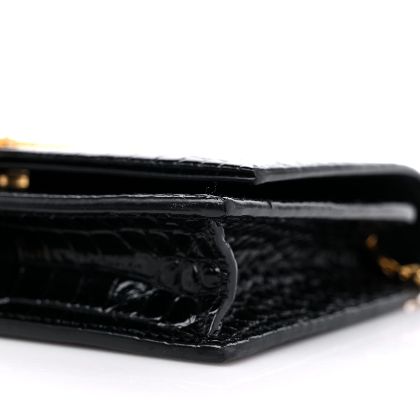 Calfskin Crocodile Embossed Kate Monogram Tassel Chain Wallet Black