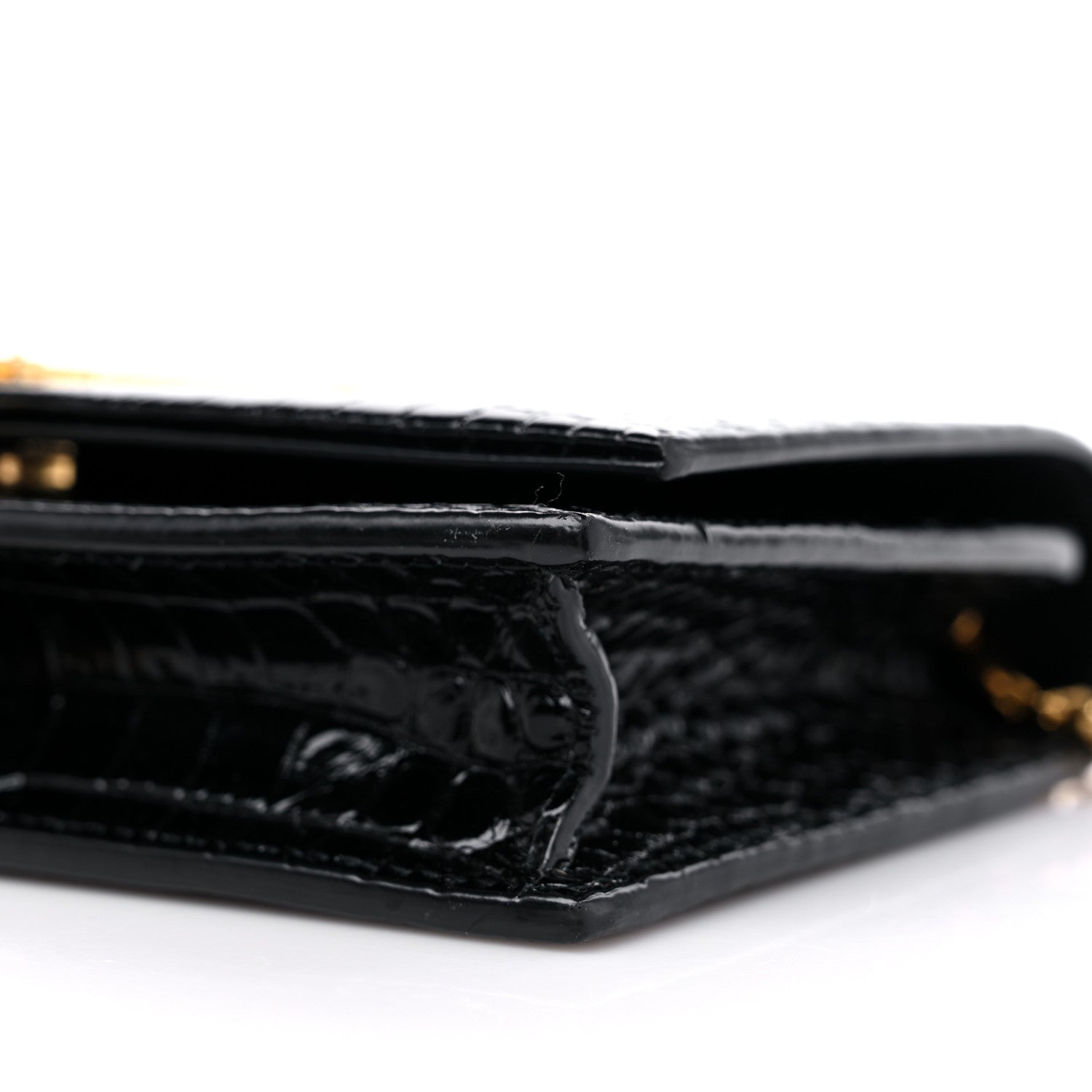 Saint Laurent Calfskin Crocodile Embossed Kate Monogram Tassel Chain Wallet Black 8 of 8