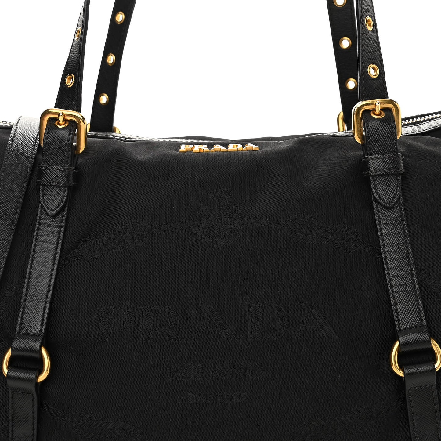 Saffiano Tessuto Nylon Logo Shopping Tote Black