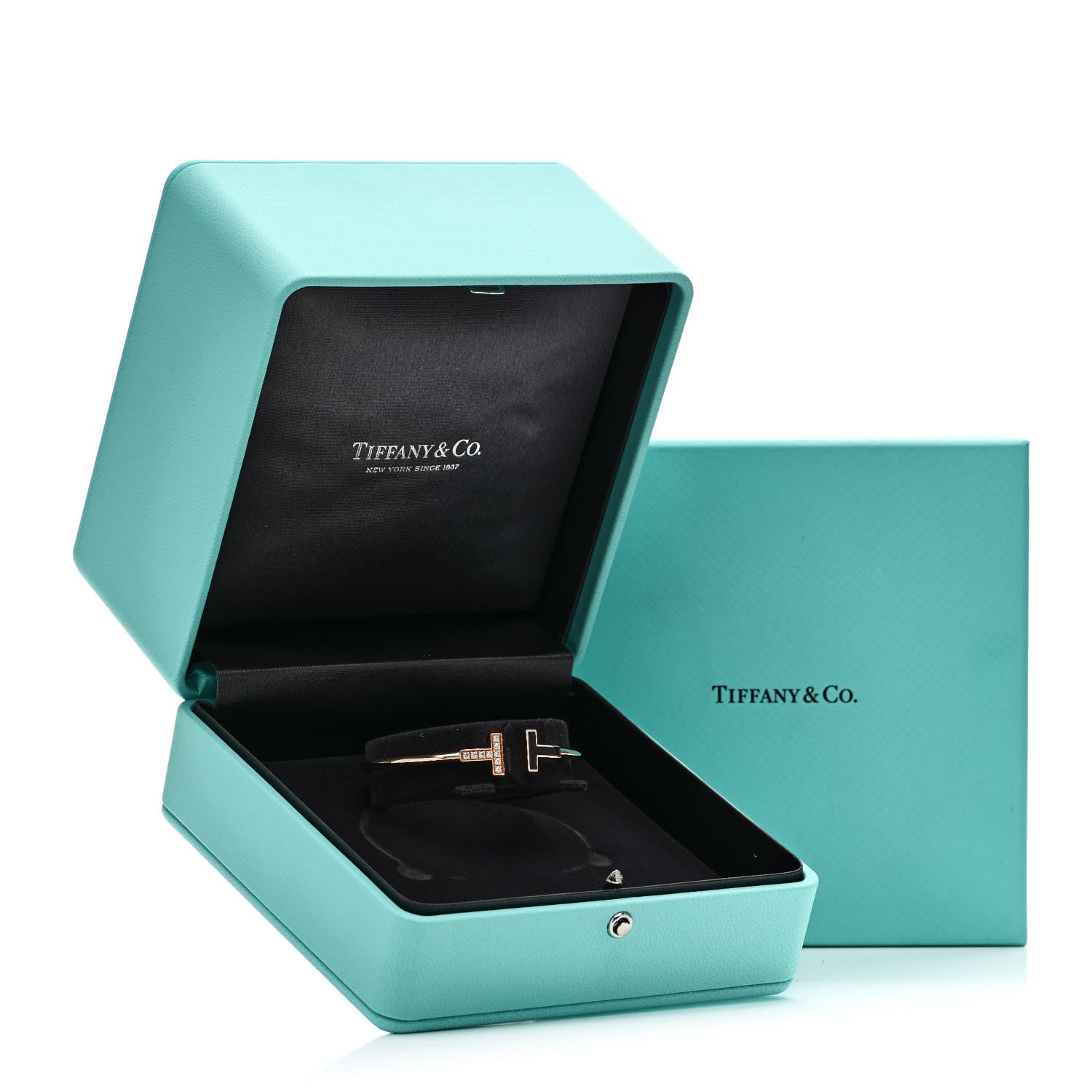 Tiffany 18K Rose Gold Diamond Onyx T Wire Bracelet 4 of 4