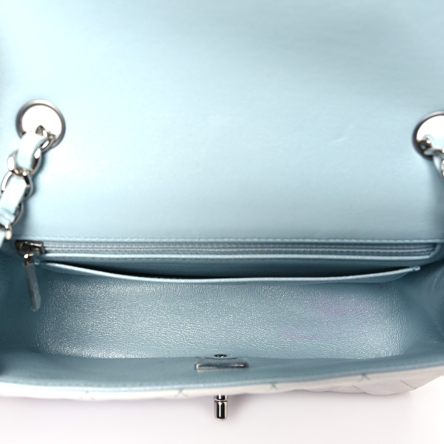 Perforated Lambskin Quilted Mini Rectangular Flap Light Blue Light Purple White