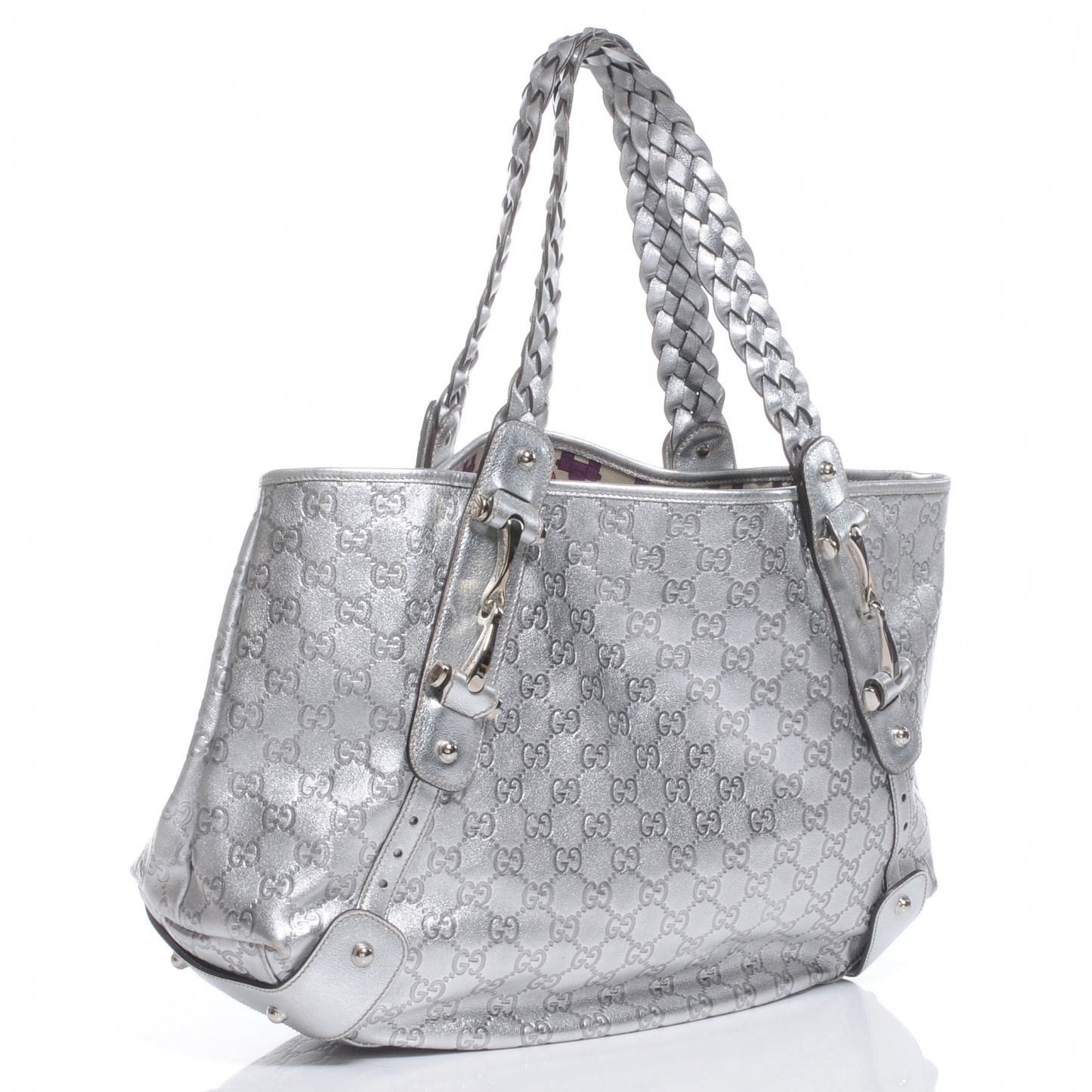 Guccissima Metallic Pelham Medium Shoulder Bag Silver