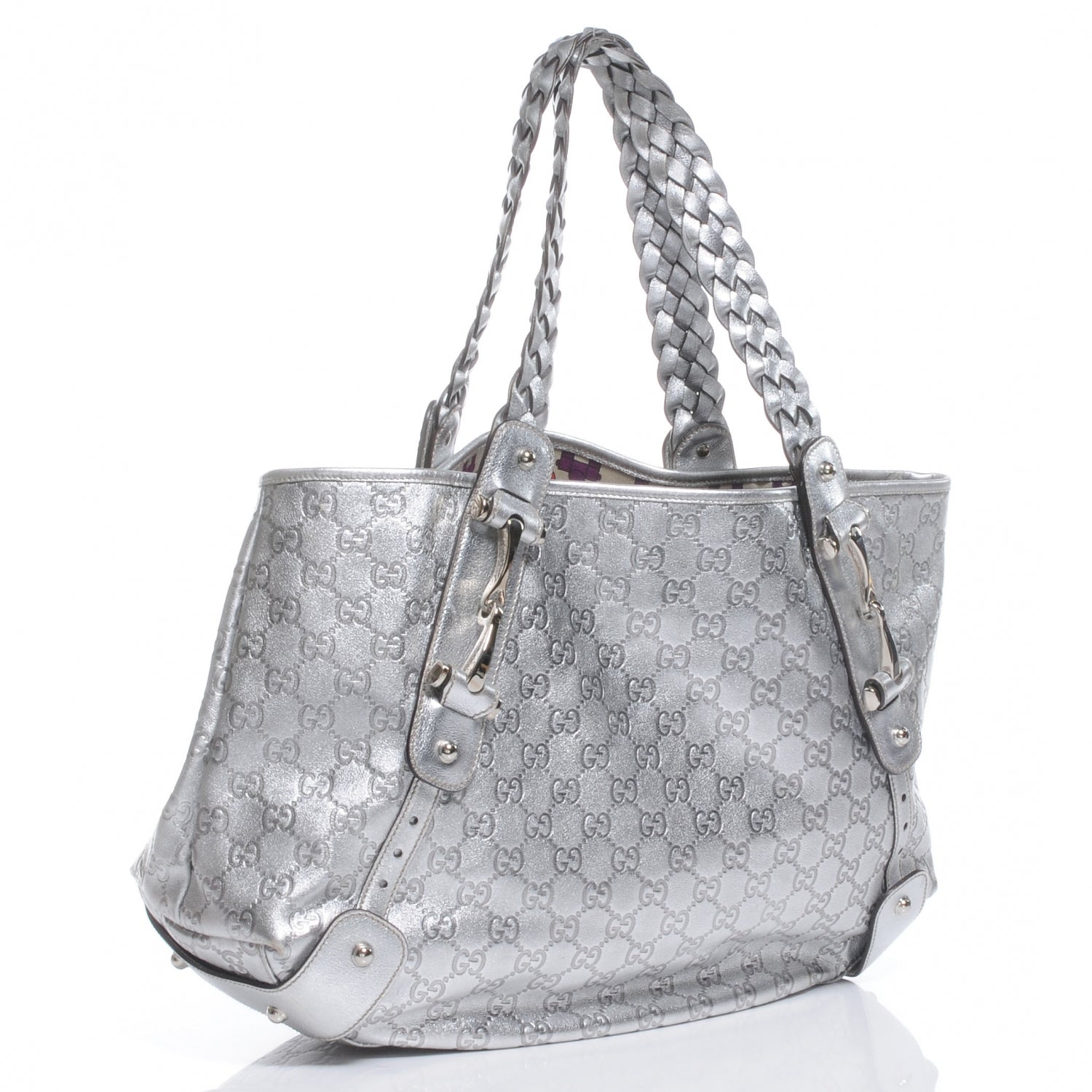 Gucci Guccissima Metallic Pelham Medium Shoulder Bag Silver 3 of 7