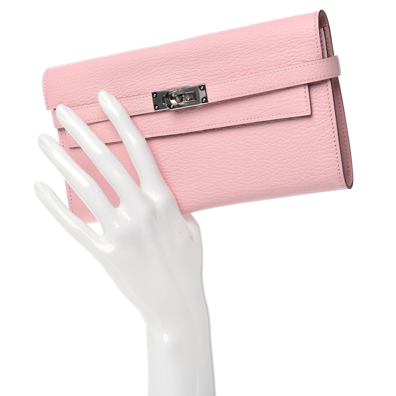 Hermes Chevre Mysore Kelly Longue Wallet Rose Sakura 2 of 8