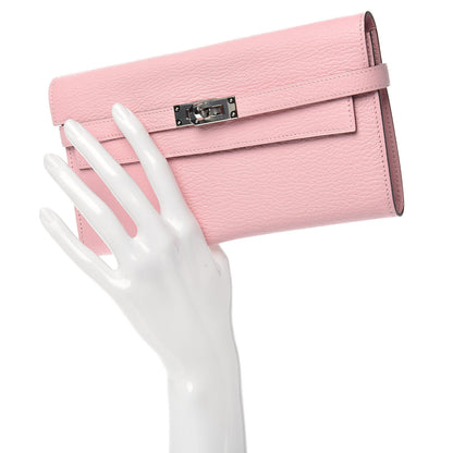 Hermes Chevre Mysore Kelly Longue Wallet Rose Sakura 2 of 8