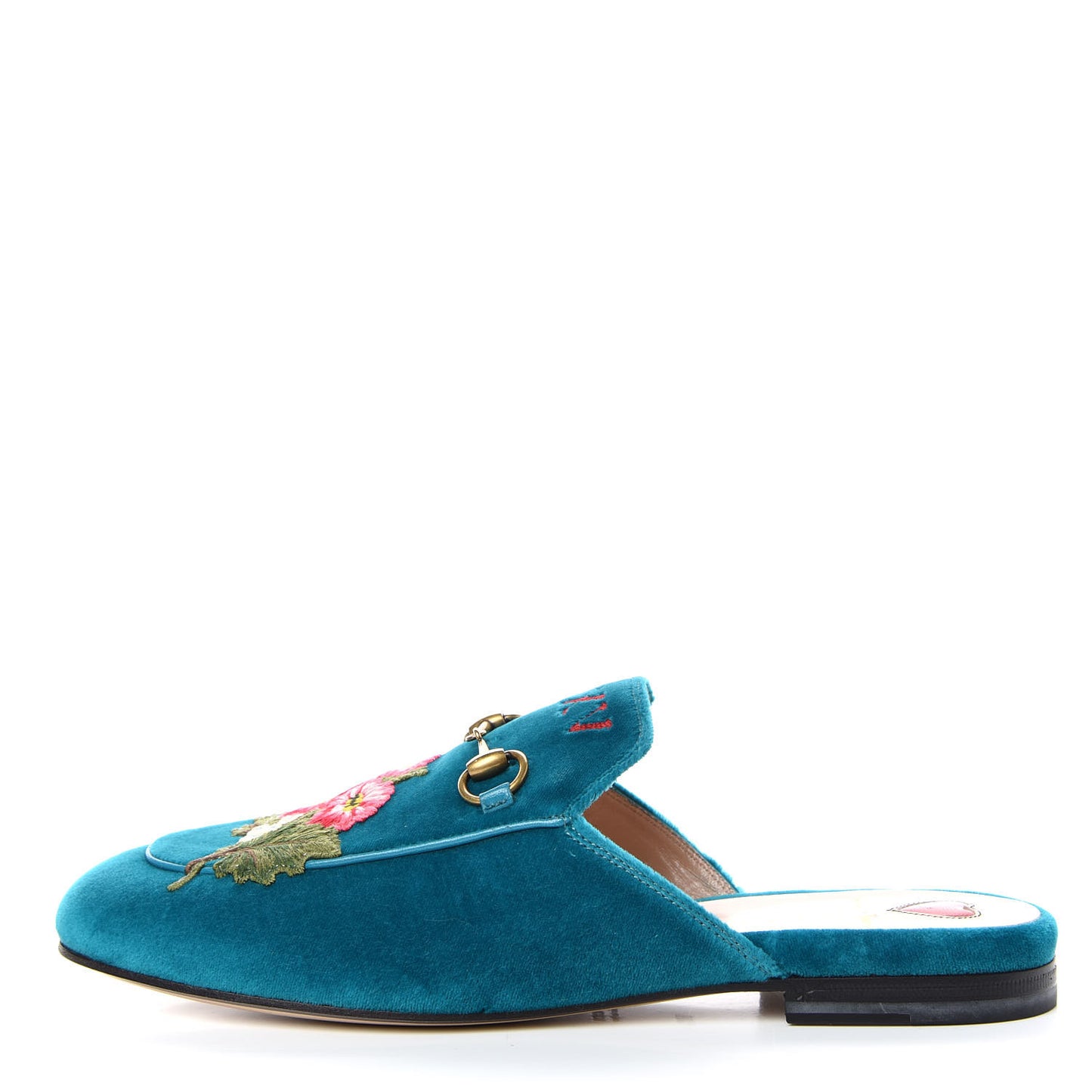 Velvet Floral Embroidered Womens Princetown Slippers 38.5 Pavone