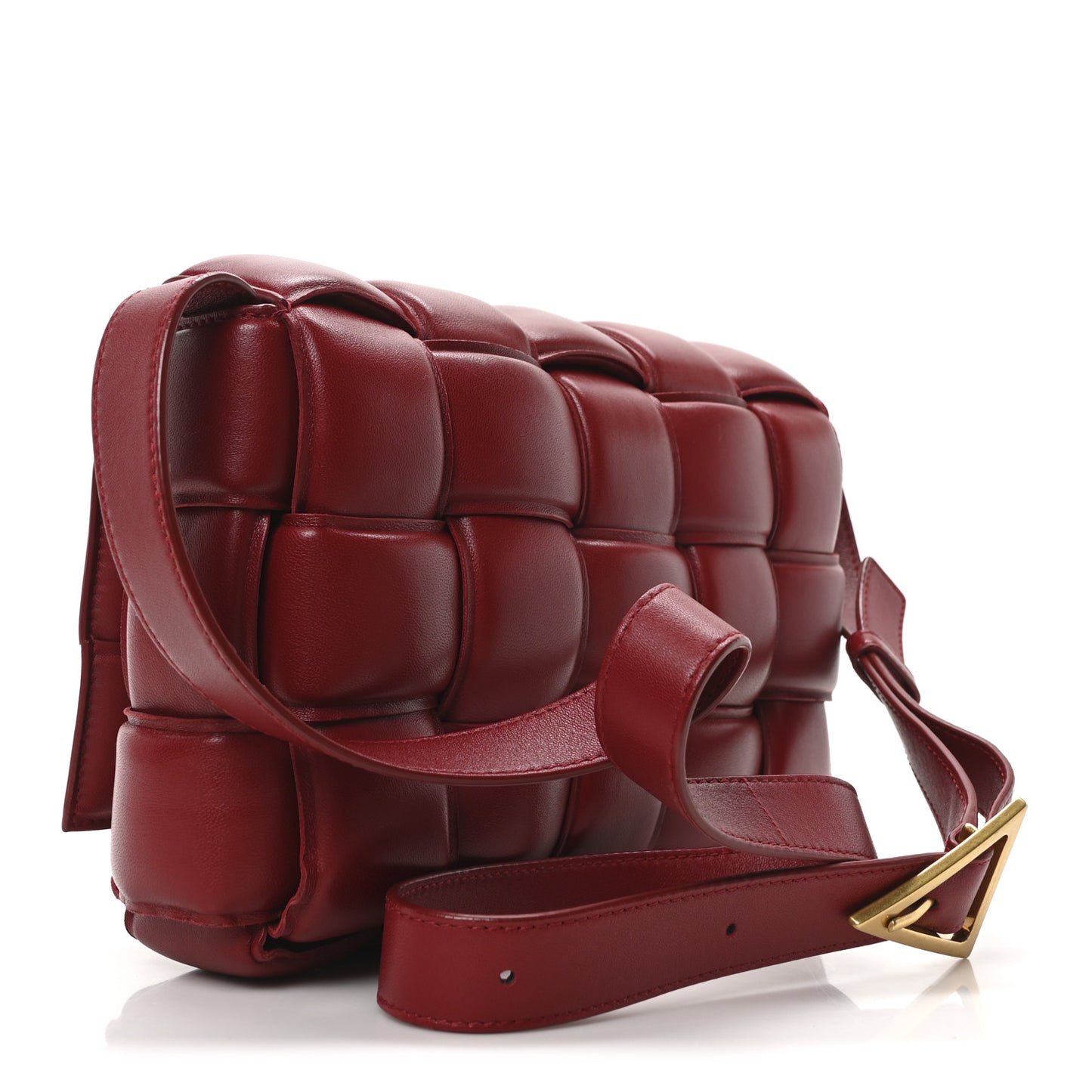 Nappa Maxi Intreccio Padded Cassette Crossbody Bag Dark Red