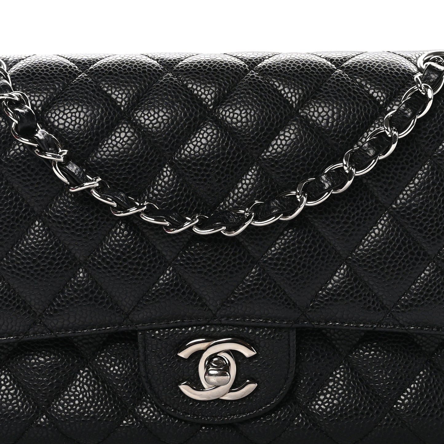 Caviar Quilted Medium Double Flap Black