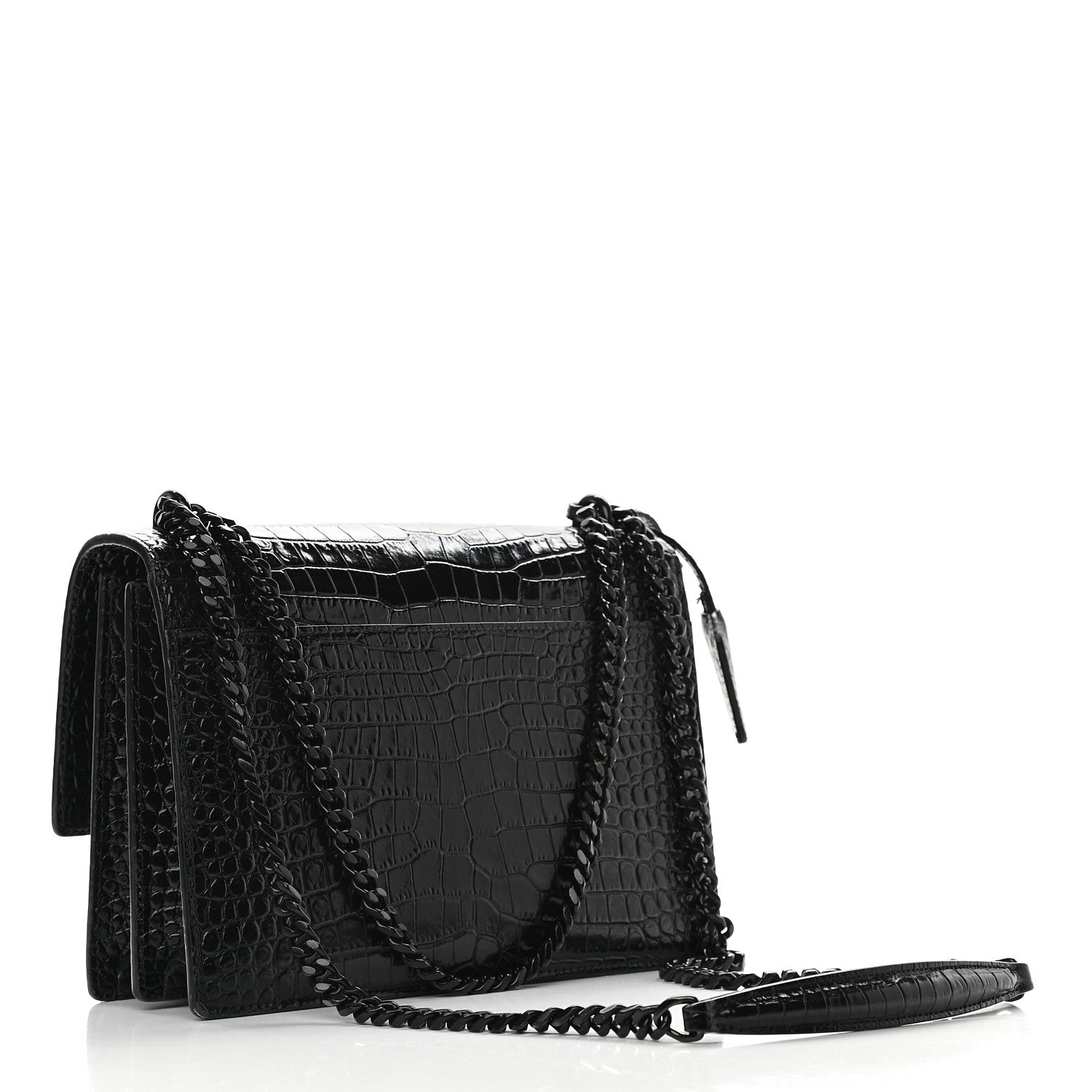 Saint Laurent Calfskin Crocodile Embossed Medium Monochrome Monogram Sunset Black 3 of 11