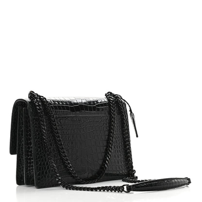Saint Laurent Calfskin Crocodile Embossed Medium Monochrome Monogram Sunset Black 3 of 11
