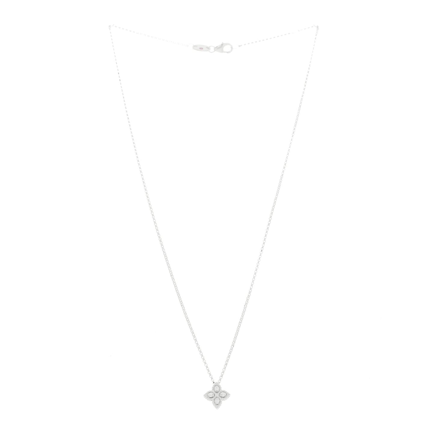 18K White Gold Diamond Small Princess Flower Pendant Necklace