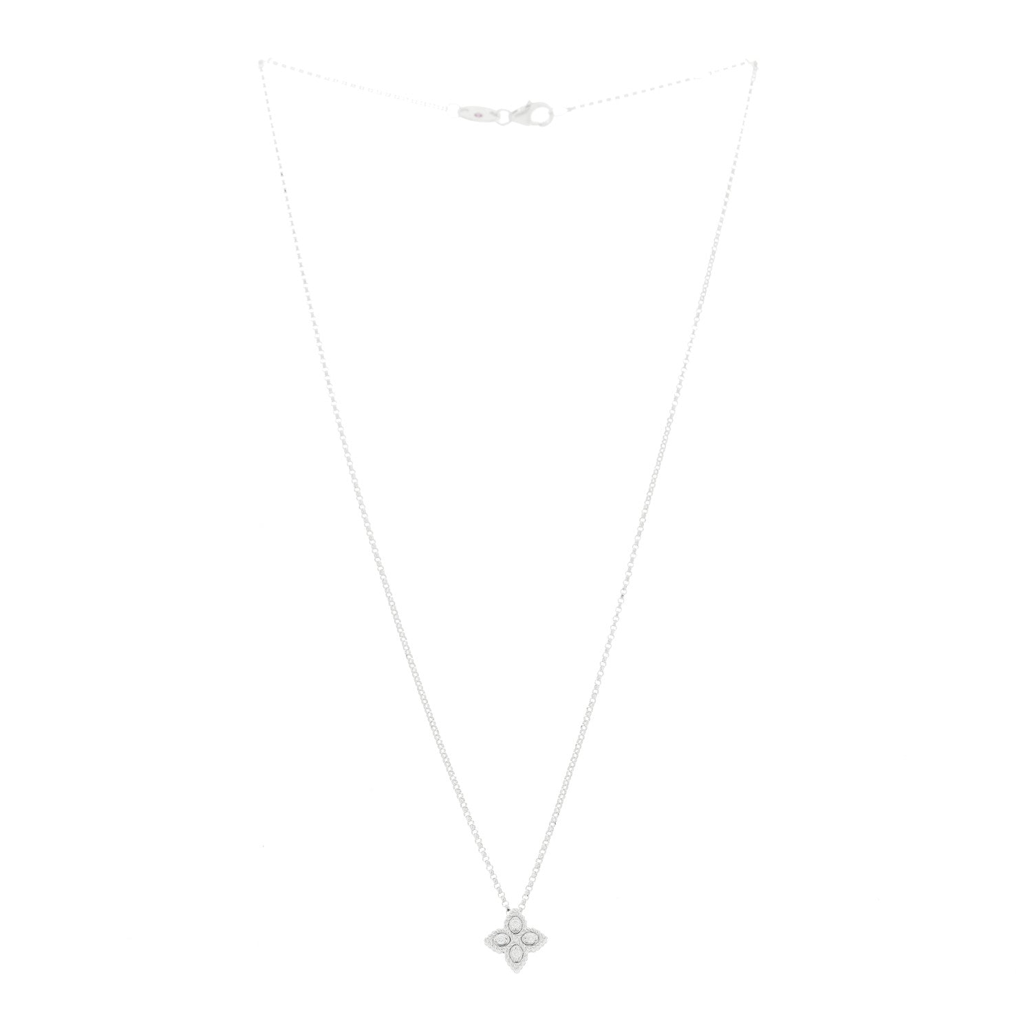 Roberto Coin 18K White Gold Diamond Small Princess Flower Pendant Necklace 3 of 6