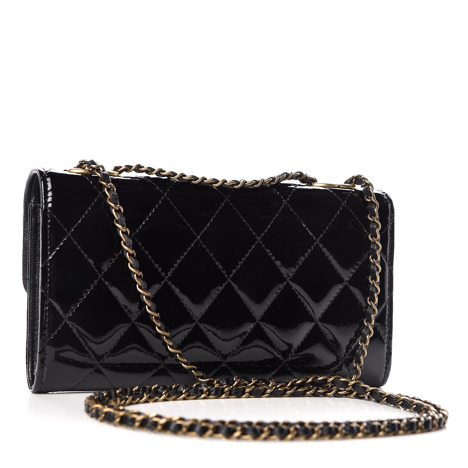 Chanel Patent Goatskin Quilted Small CC Eyelet Wallet On Chain WOC Black 4 of 10