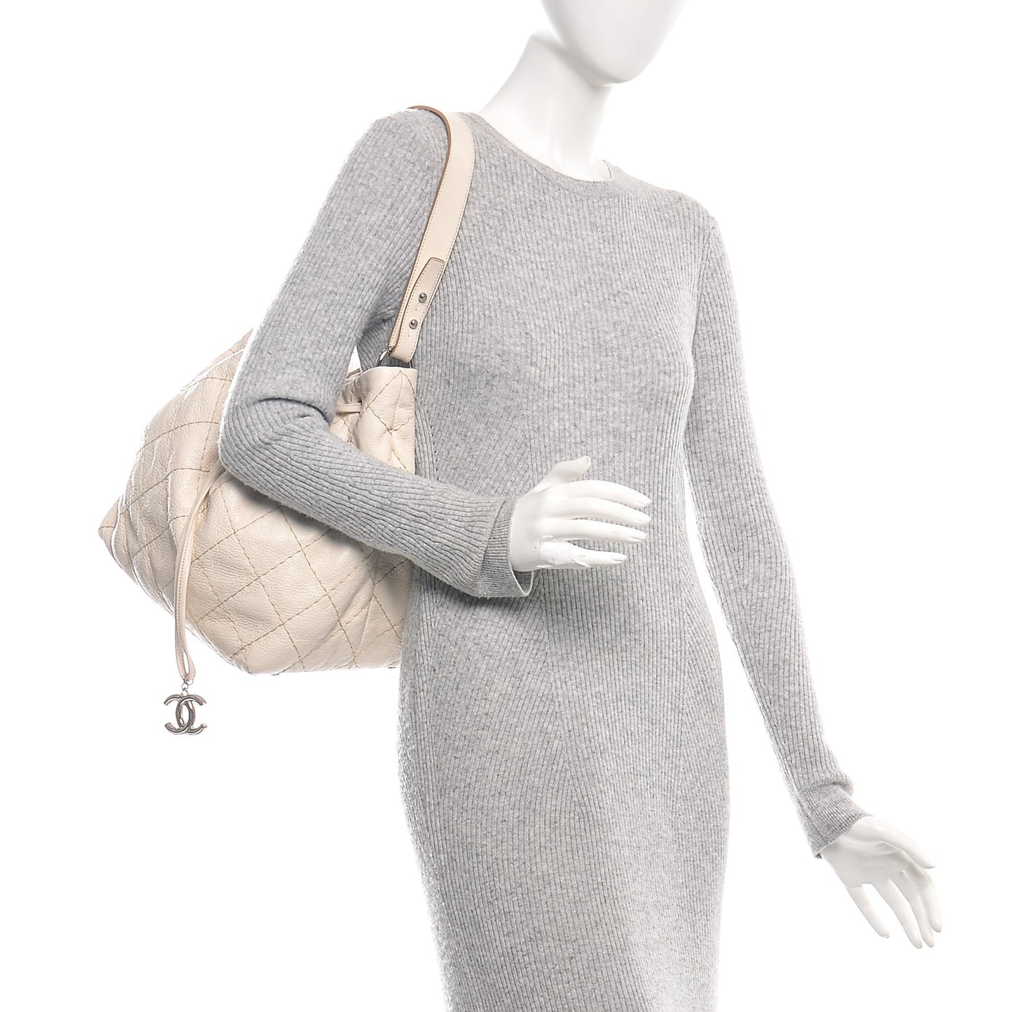 Glazed Calfskin On The Road Drawstring Tote Ivory