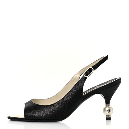 Chanel Calfskin Pearl CC Peep Toe Slingback Pumps 41 Black 1 of 9