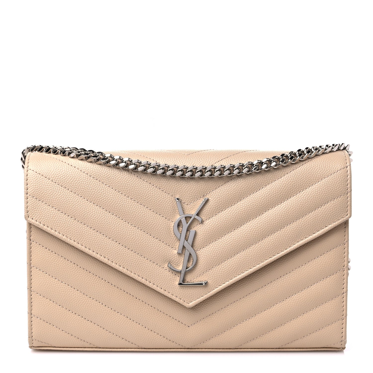 Saint Laurent Grain De Poudre Matelasse Chevron Monogram Chain Wallet Nude Powder 1 of 8