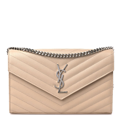 Saint Laurent Grain De Poudre Matelasse Chevron Monogram Chain Wallet Nude Powder 1 of 8