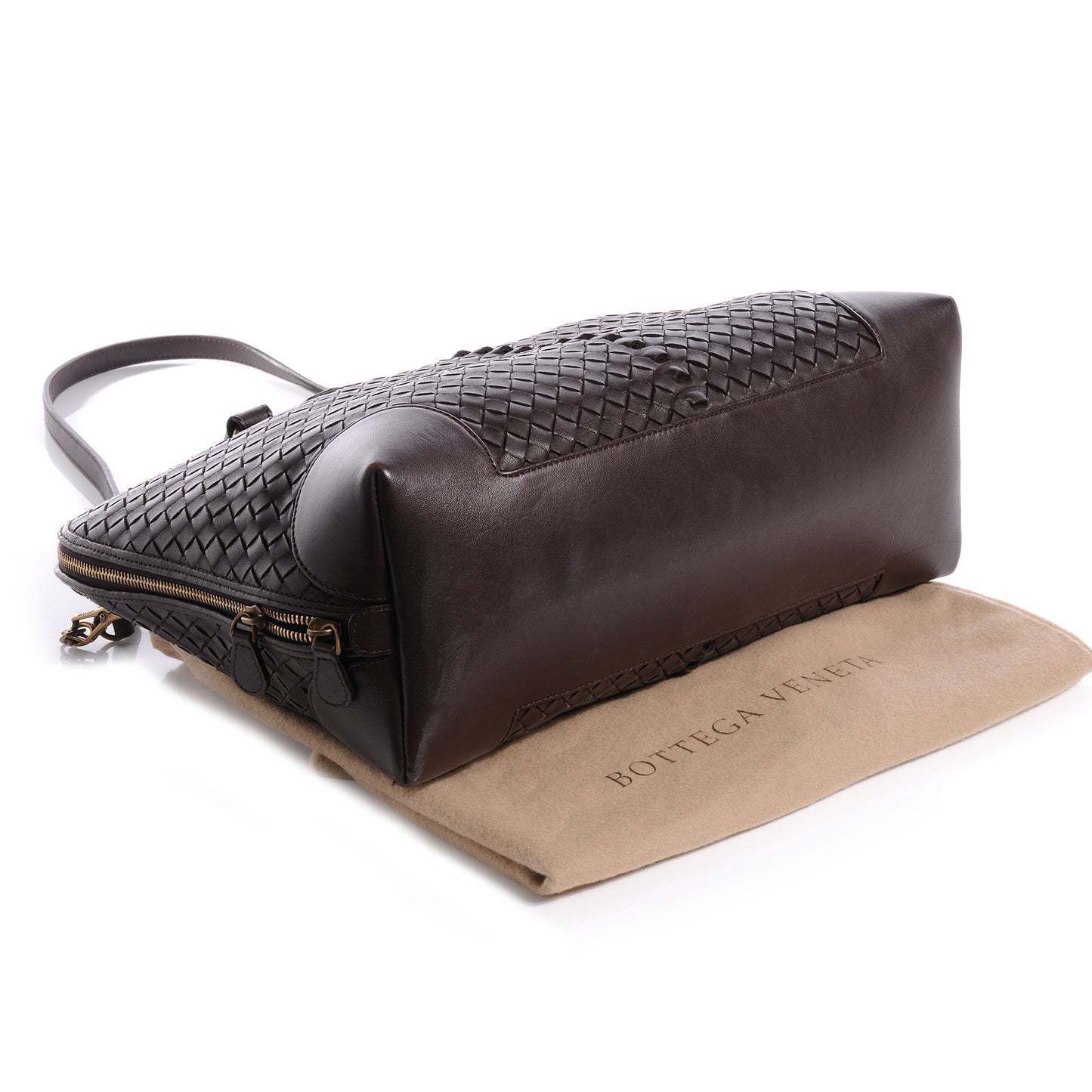 Nappa Intrecciato Woven Leather Satchel Ebano