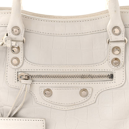 Balenciaga Matte Supple Lambskin Crocodile Embossed Classic Silver Hardware S City White 8 of 15